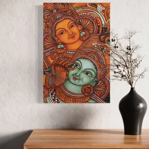 Colorful Kerala Mural Krishna Radha Canvas Painting